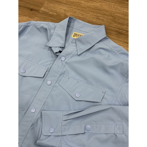 Duluth Trading Fishing Shirt Blue Button Snap Lightweight Polyester Men's Medium - Picture 1 of 7